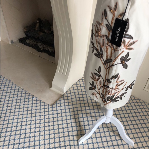 Worth Off White With Kaiki Green Tan Beaded Emebllishments New Size 6 - Picture 7 of 16